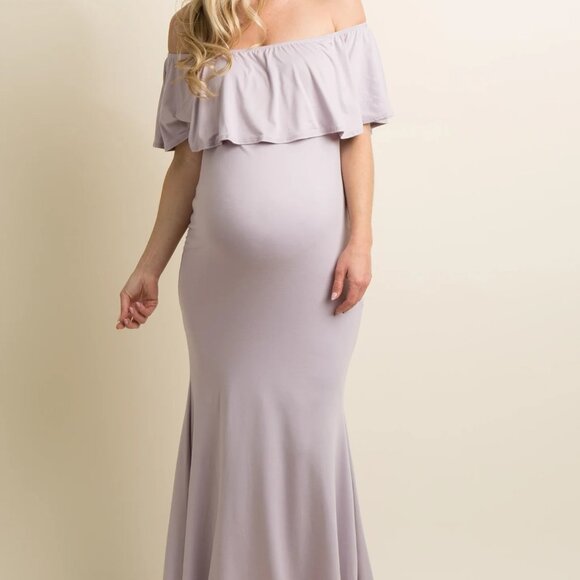 NWT! PinkBlush Lavender Ruffle Off Shoulder Mermaid Maternity Gown/Dress - Picture 1 of 4